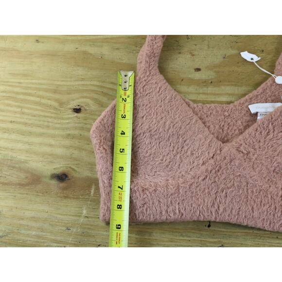 New Jonathan Simkhai Top Medium Pink Caroline Feathered Faux Fur Rib Bra - Picture 6 of 7